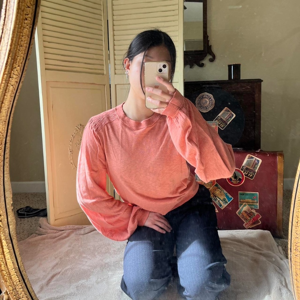 joie peach orange crewneck knit sweater